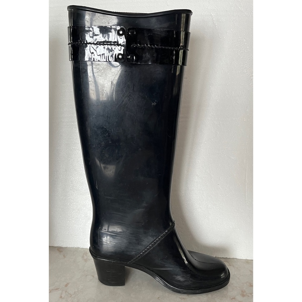 Burberry Black Knee High Heel Rain Boots Size 36 - Picture 8 of 12